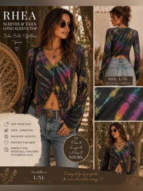 Rhea Tie Dye Sleeves & Tails Long Sleeve Top L/XL NWT Boho Festival Y2K